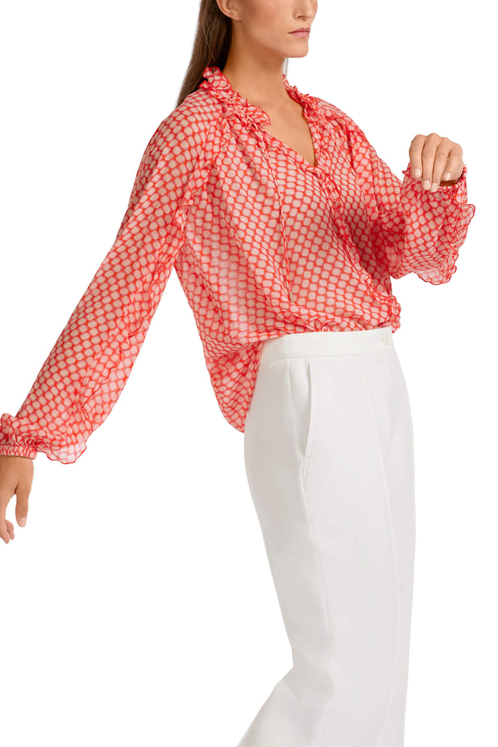 Marc Cain Collection UC 51.02 W46 Tangerine Orange Print Ruffle Blouse - Olivia Grace Fashion