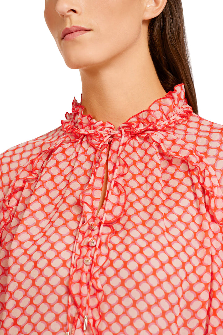 Marc Cain Collection UC 51.02 W46 Tangerine Orange Print Ruffle Blouse - Olivia Grace Fashion