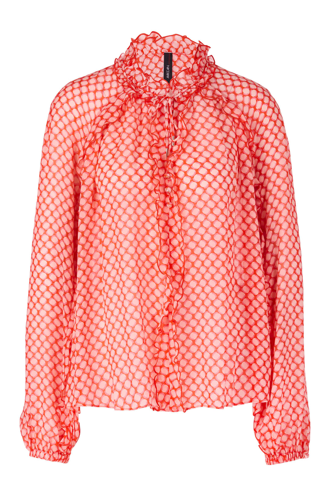 Marc Cain Collection UC 51.02 W46 Tangerine Orange Print Ruffle Blouse - Olivia Grace Fashion