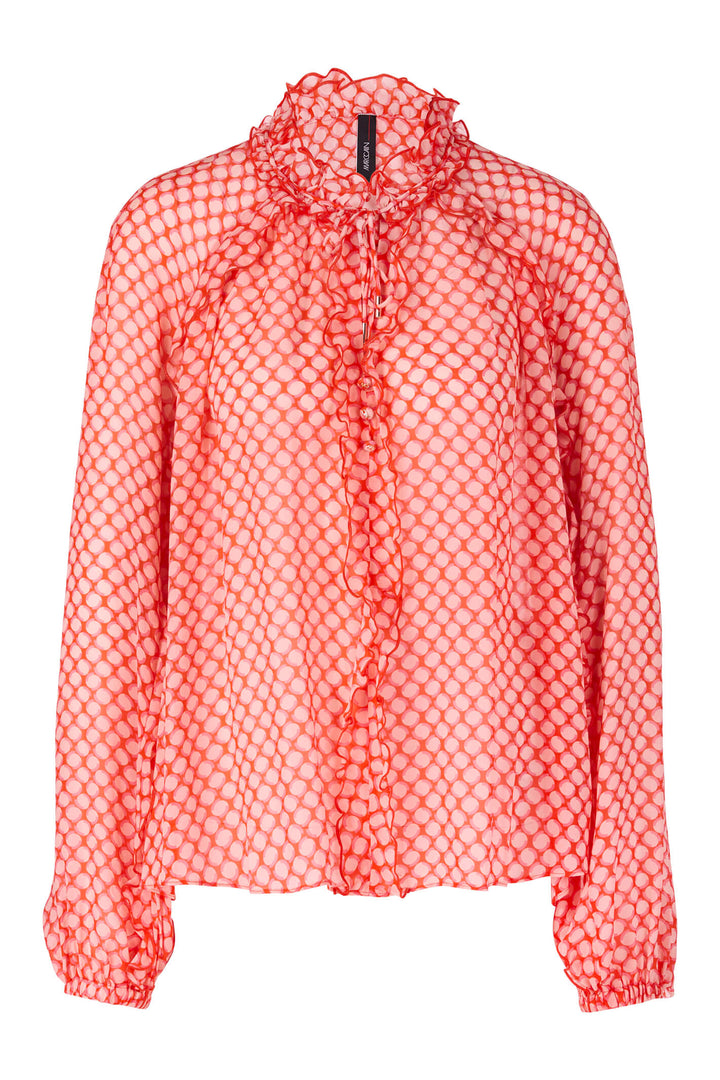 Marc Cain Collection UC 51.02 W46 Tangerine Orange Print Ruffle Blouse - Olivia Grace Fashion