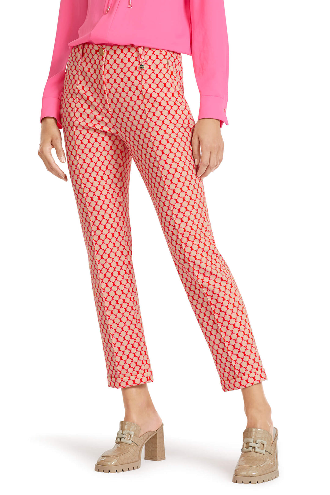 Marc Cain Collection UC 81.32 J18 Tangerien Orange Print Trousers - Olivia Grace Fashion