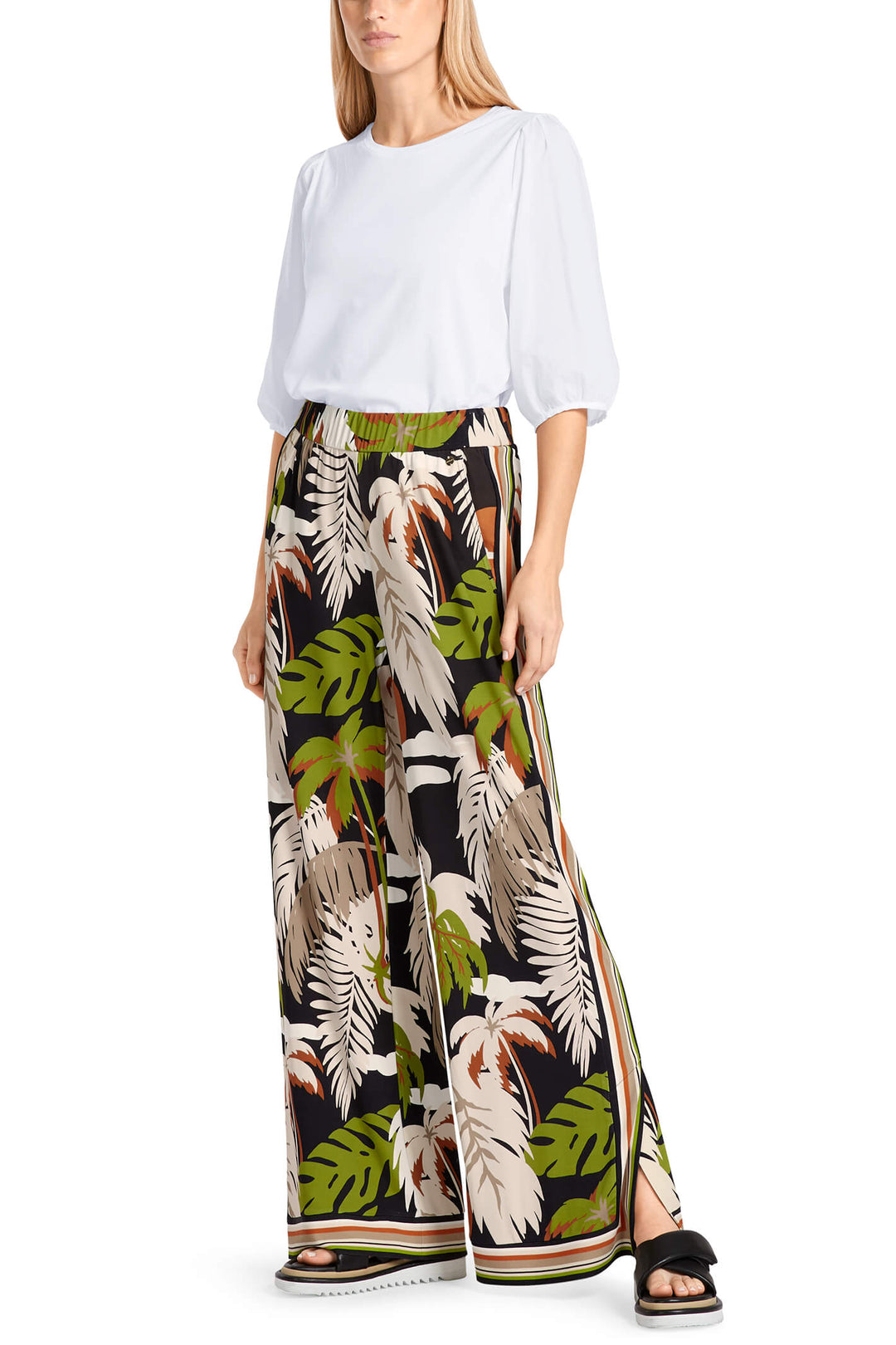 Marc Cain Collection UC 81.51 J68 Green Palm Print Trousers - Olivia Grace Fashion