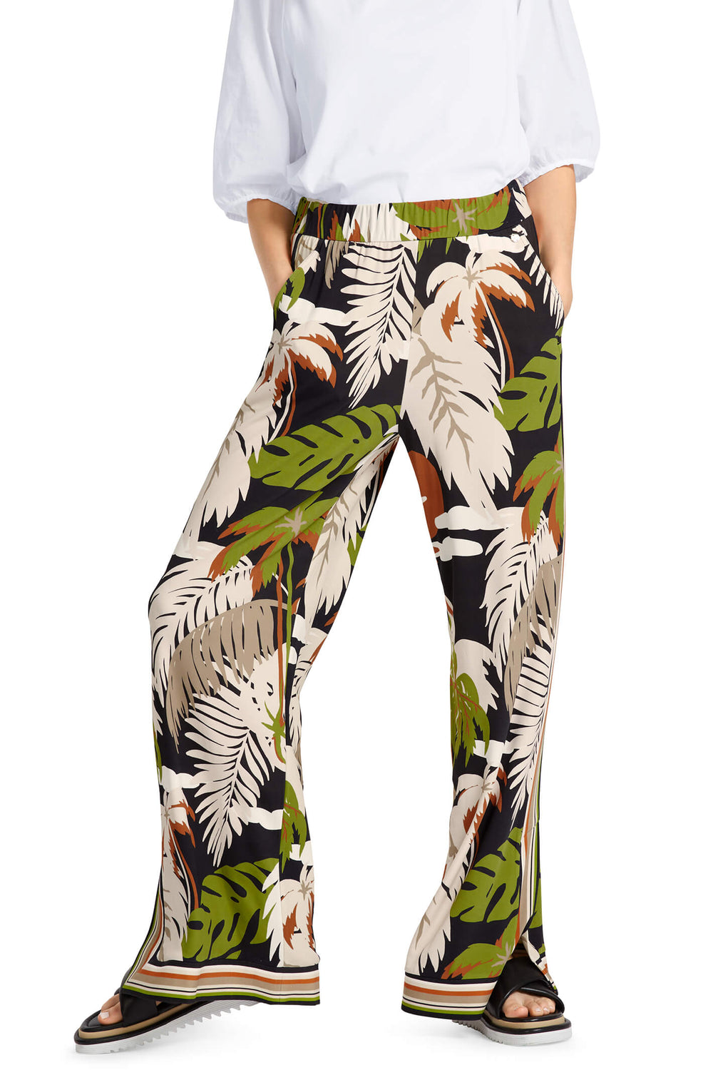 Marc Cain Collection UC 81.51 J68 Green Palm Print Trousers - Olivia Grace Fashion