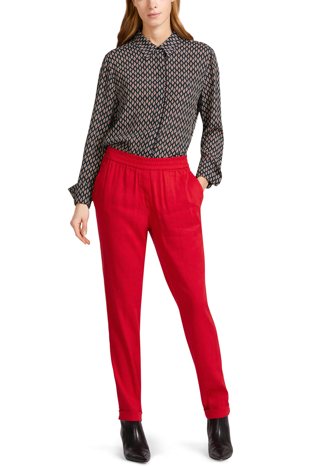 Marc Cain Collection UC 81.59 W47 Deep Red Vacation Vibes Trousers - Olivia Grace Fashion