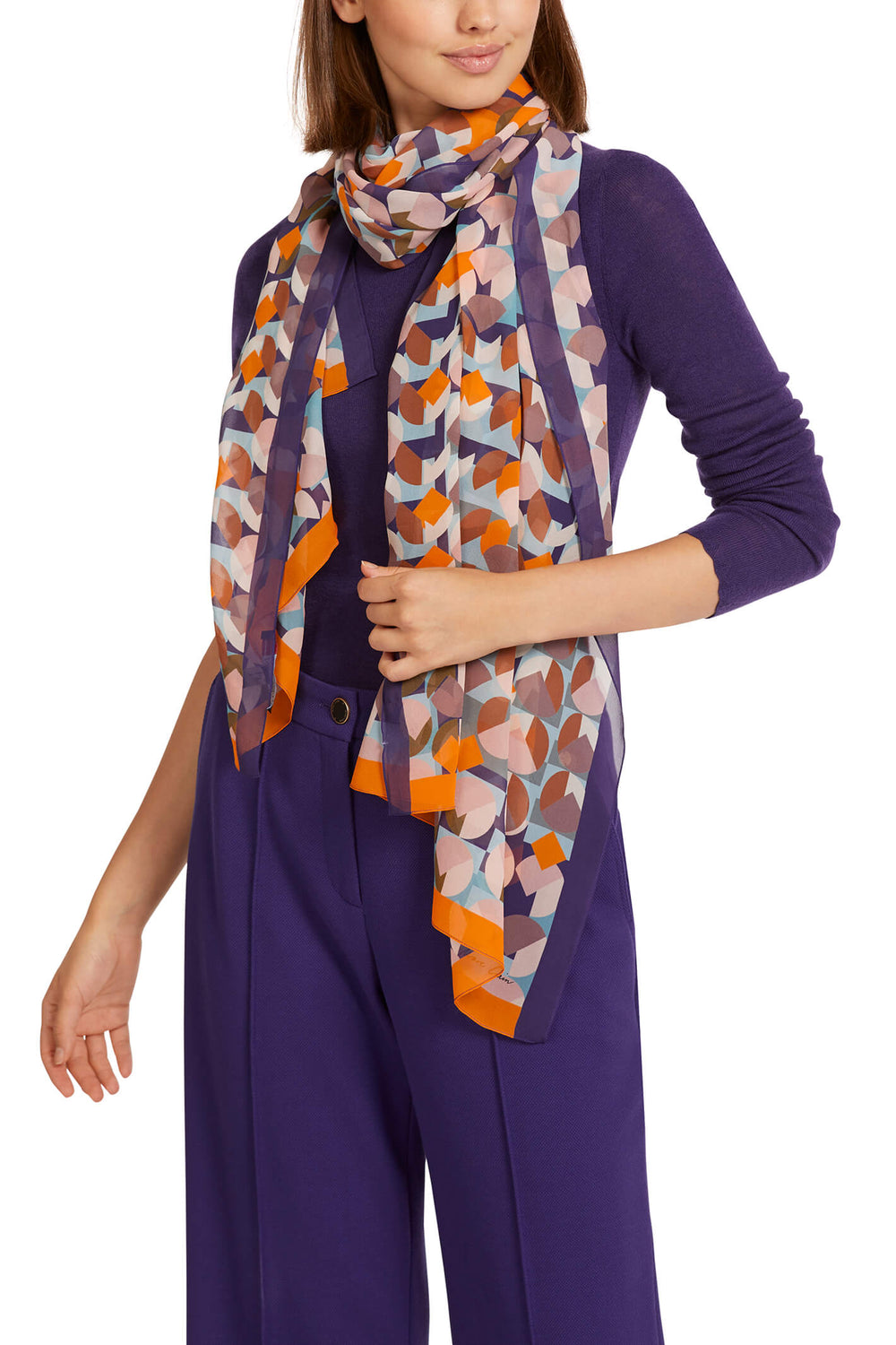Marc Cain Collection UC B4.15 Z02 Orange Purple Print Scarf - Olivia Grace Fashion