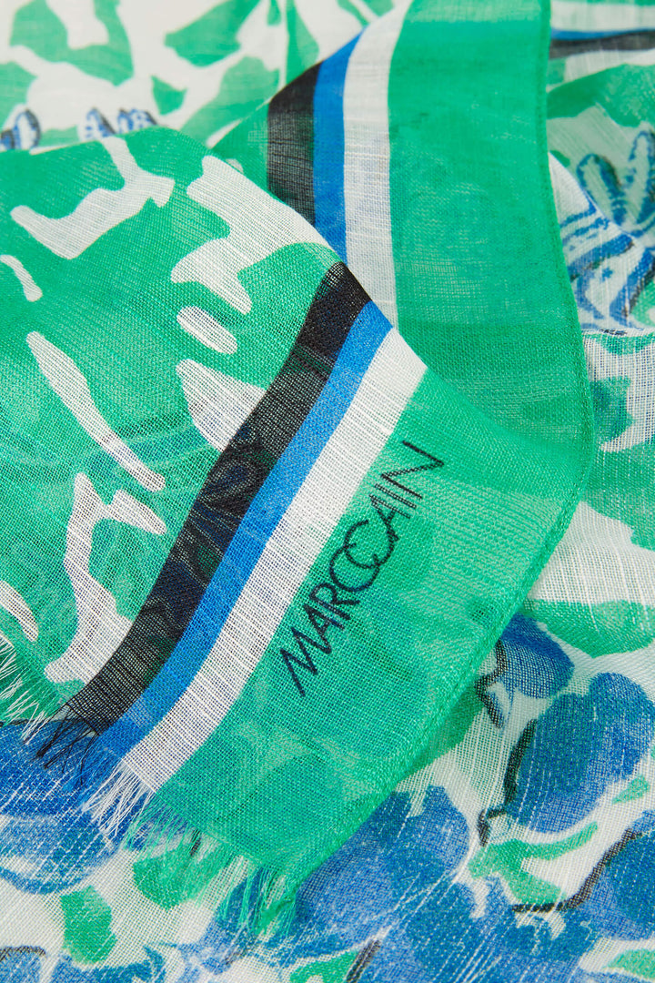 Marc Cain Sports US B4.07 Z28 Bright Basil Leaf Green Print Scarf - Olivia Grace Fashion