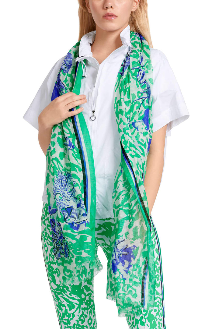 Marc Cain Sports US B4.07 Z28 Bright Basil Leaf Green Print Scarf - Olivia Grace Fashion