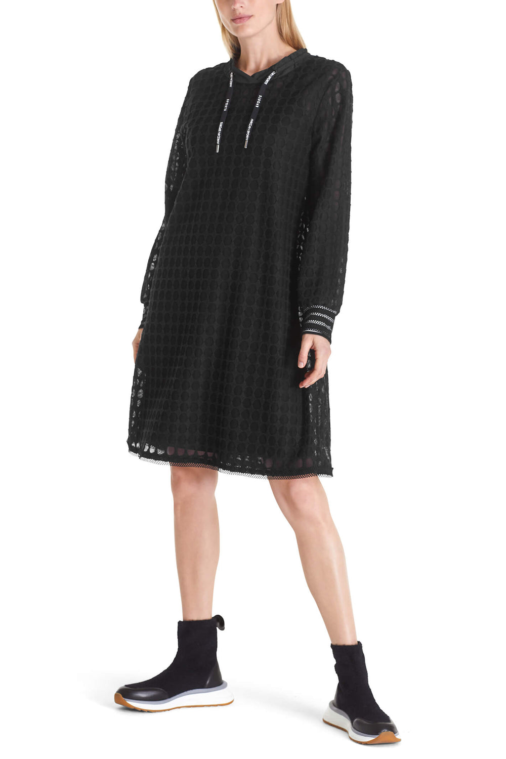 Marc Cain TS 21.43 J49 Black Mesh Spot Jersey Dress - Olivia Grace Fashion