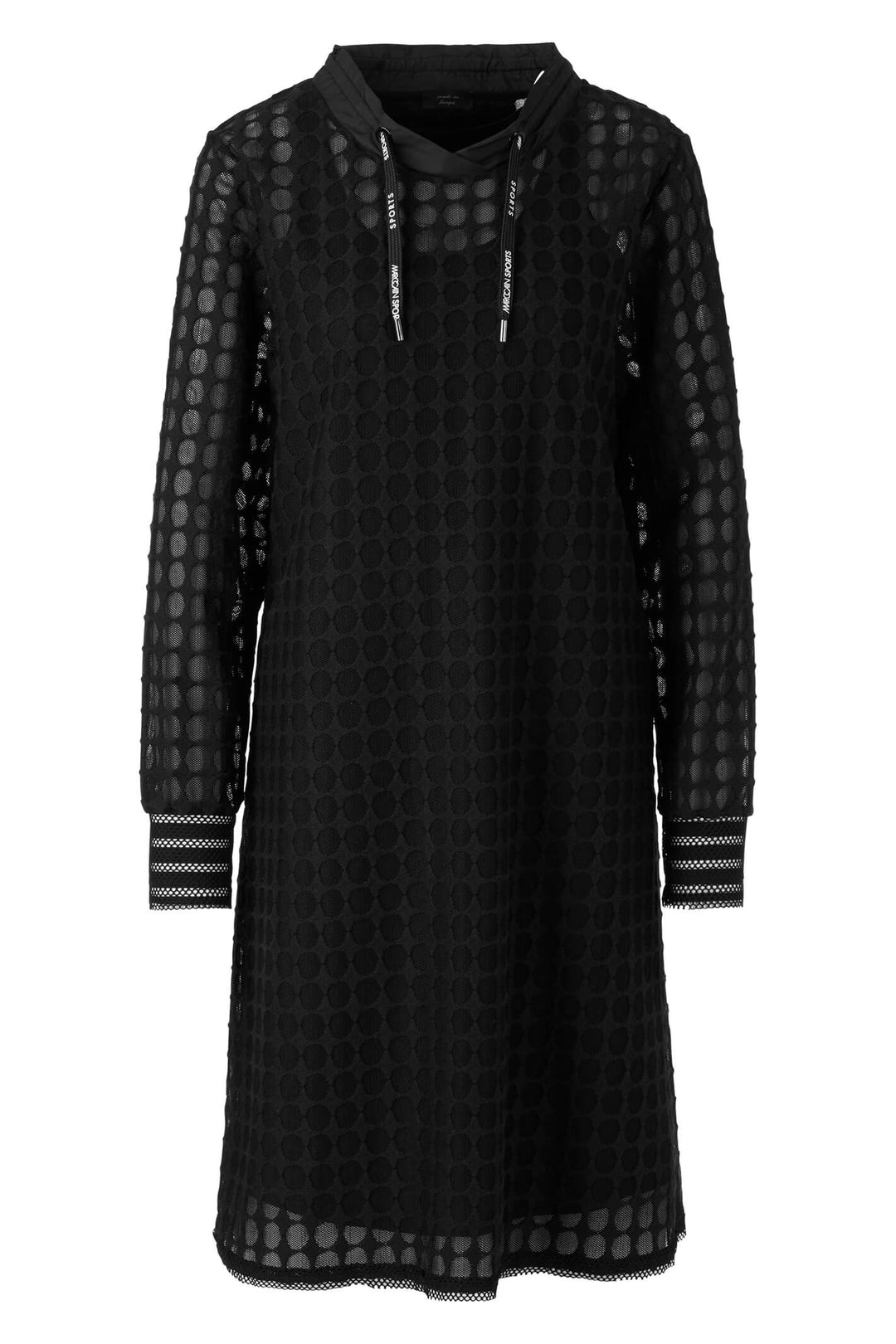 Marc Cain TS 21.43 J49 Black Mesh Spot Jersey Dress - Olivia Grace Fashion