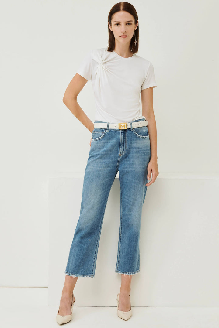 Marella Bamby 2339710131200 White Gathered T-Shirt - Olivia Grace Fashion
