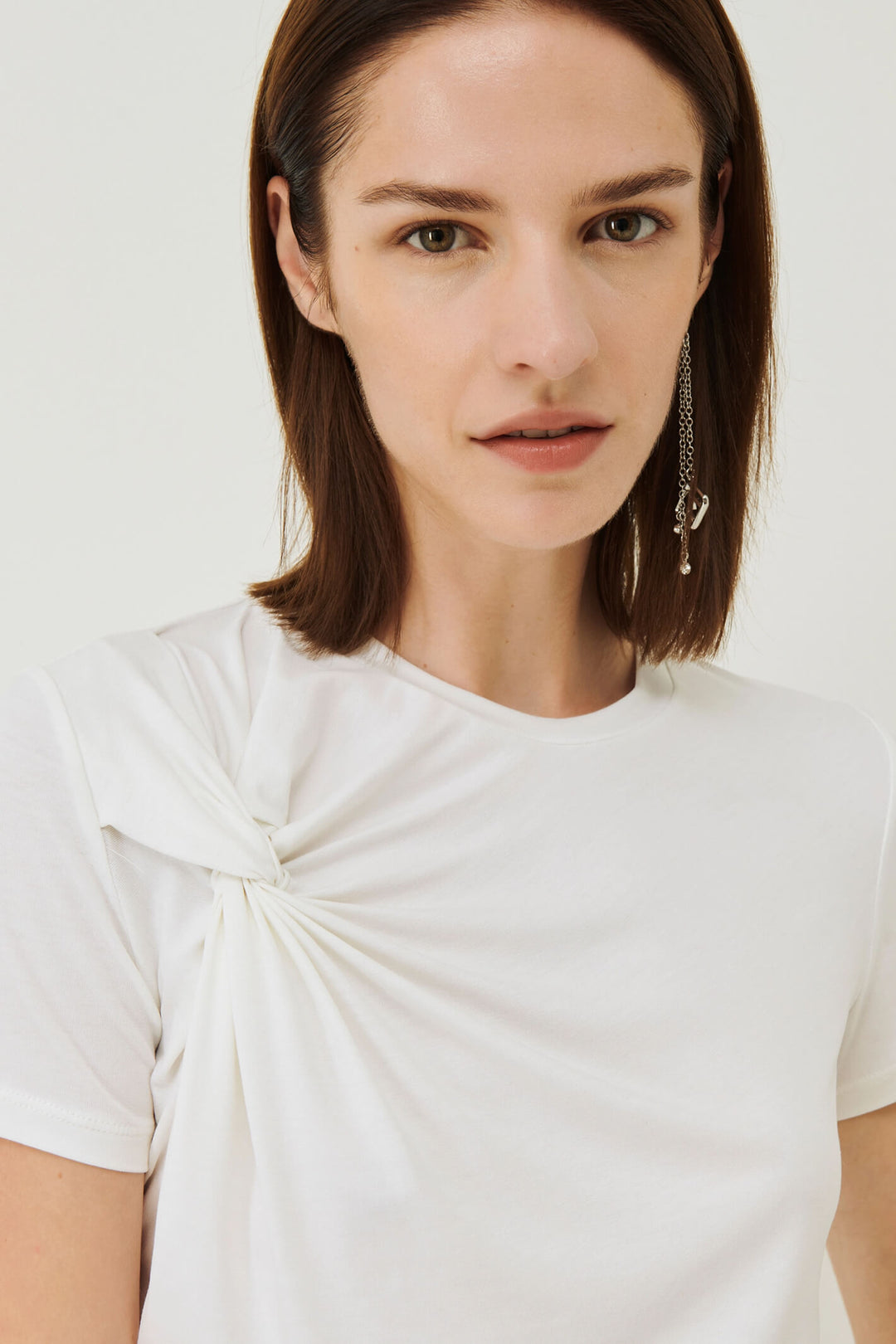 Marella Bamby 2339710131200 White Gathered T-Shirt - Olivia Grace Fashion