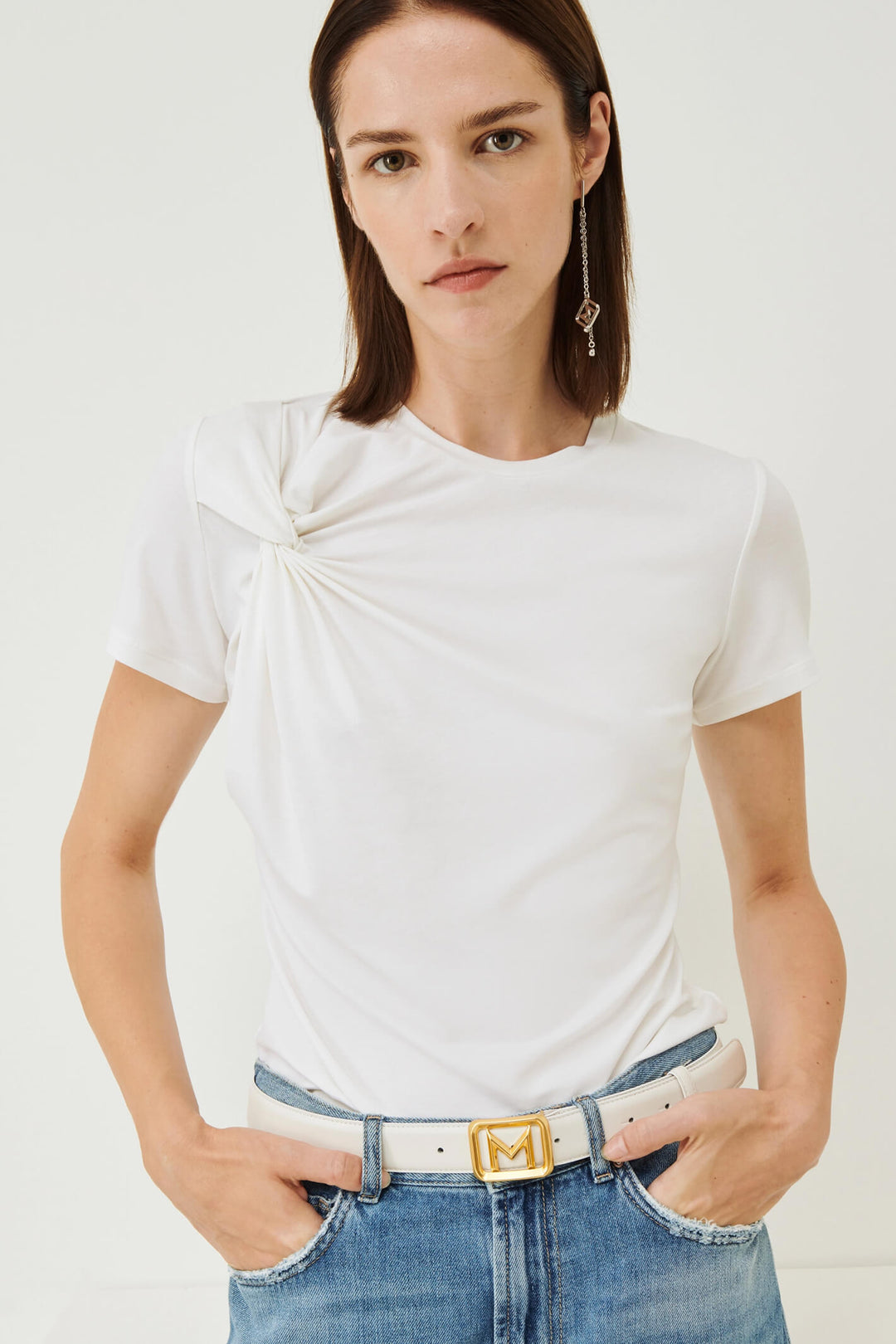 Marella Bamby 2339710131200 White Gathered T-Shirt - Olivia Grace Fashion