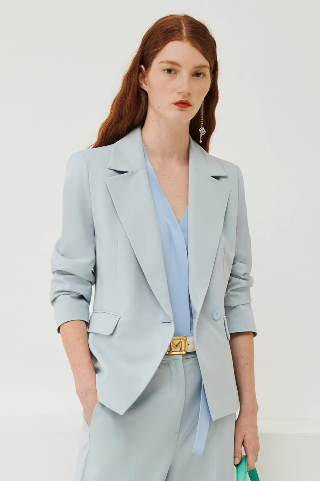 Marella Body 2330410331200 Light Blue One Button Jacket - Olivia Grace Fashion