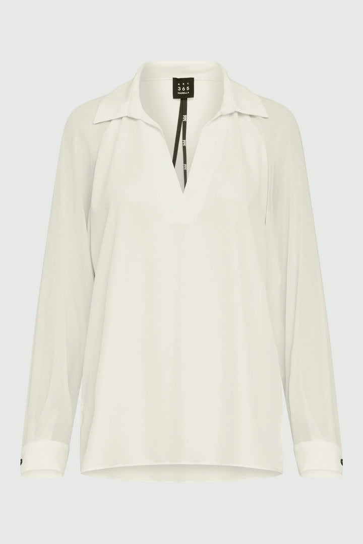 Marella Cinema 2331110333200 Wool White V-Neck Top - Olivia Grace Fashion
