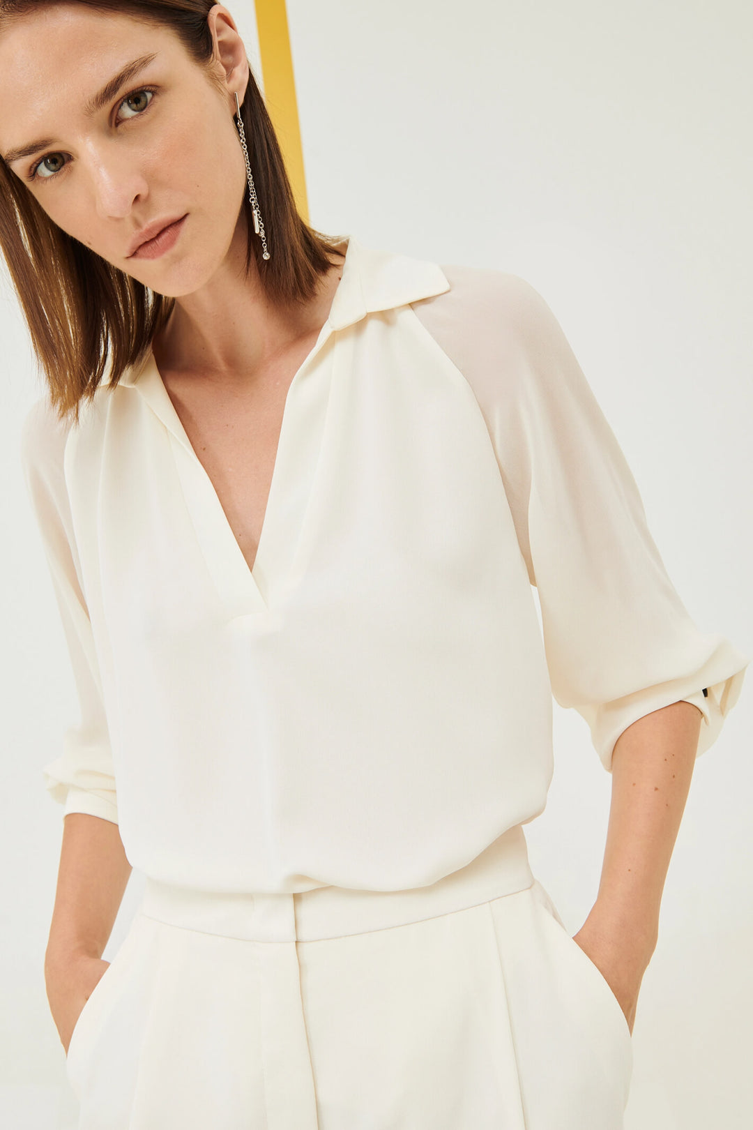 Marella Cinema 2331110333200 Wool White V-Neck Top - Olivia Grace Fashion