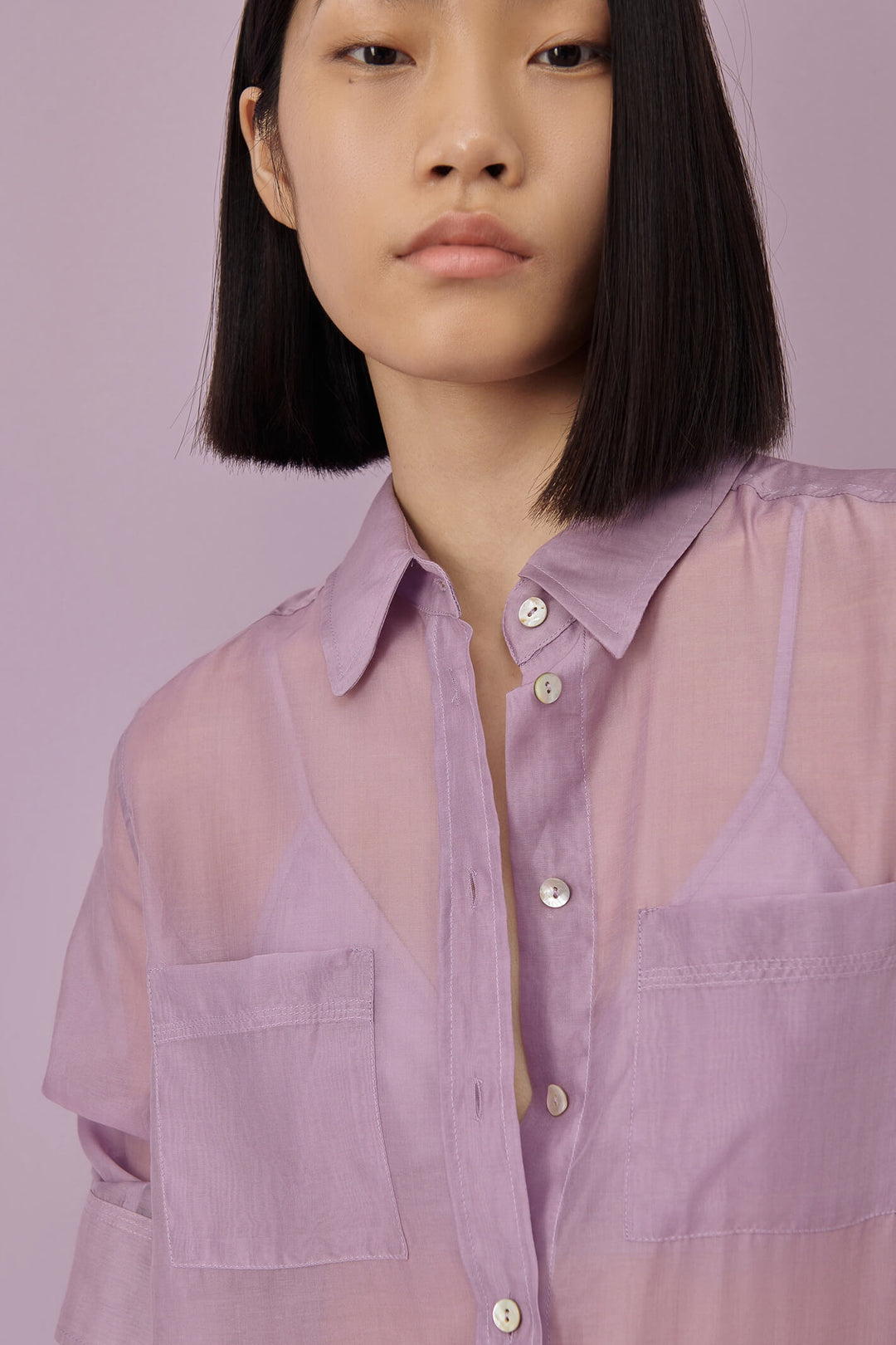 Marella Feltro 2331110335200 Lilac Muslin Organza-Look Long Sleeve Shirt - Olivia Grace Fashion