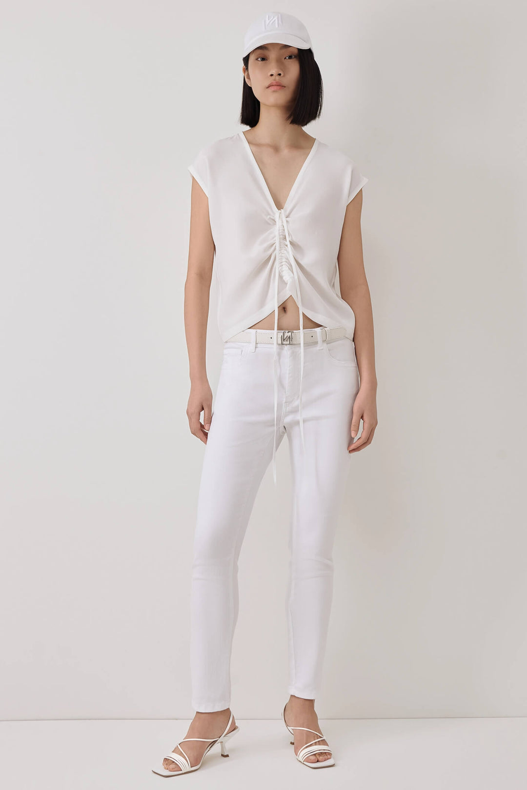 Marella Ocean 2331110135200 White Gathered Front Top - Olivia Grace Fashion
