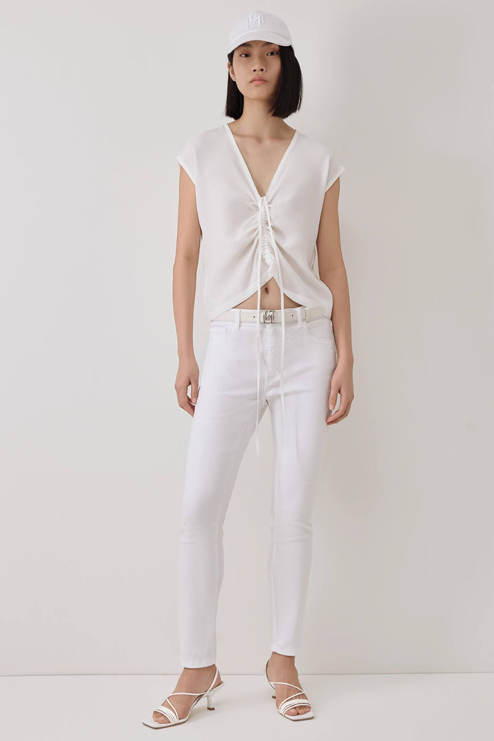 Marella Ocean 2331110135200 White Gathered Front Top - Olivia Grace Fashion