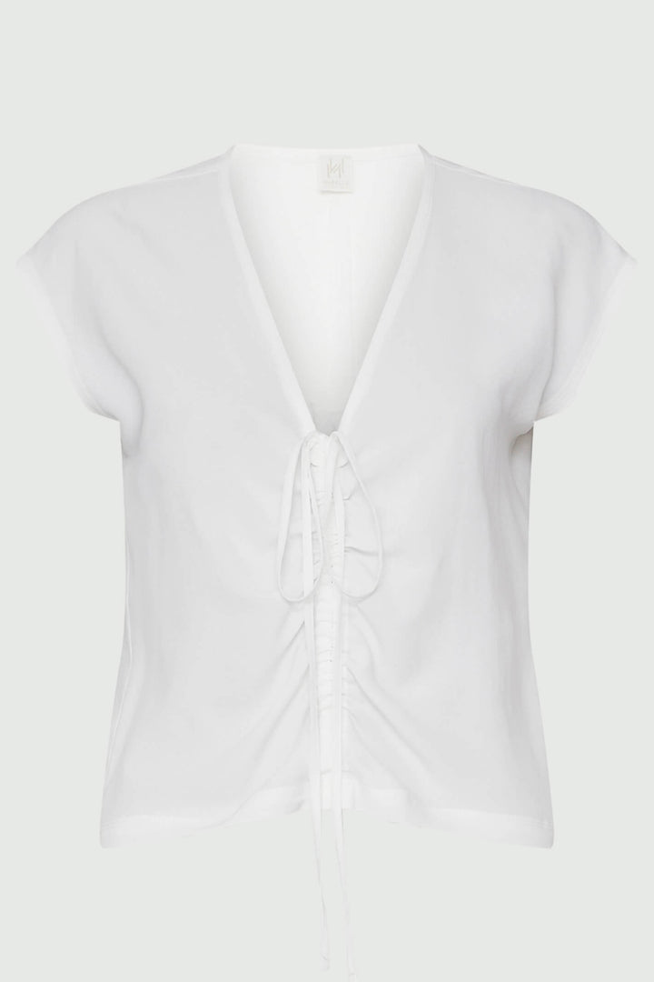 Marella Ocean 2331110135200 White Gathered Front Top - Olivia Grace Fashion