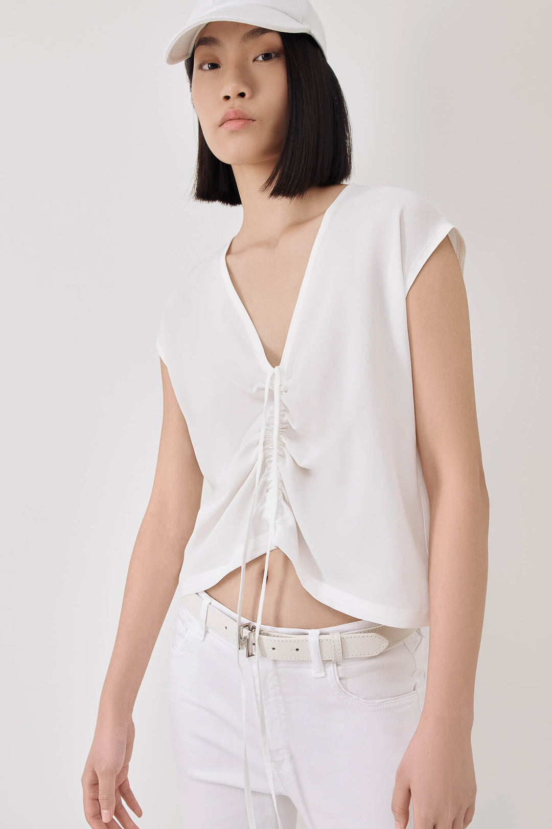Marella Ocean 2331110135200 White Gathered Front Top - Olivia Grace Fashion