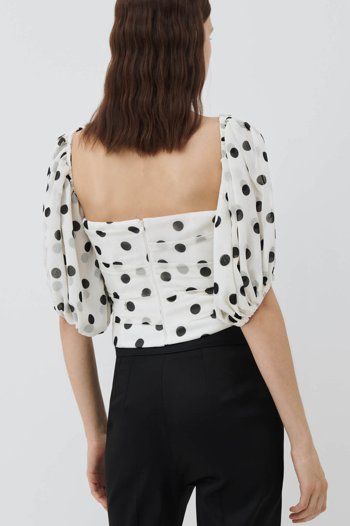 Marella OLIO Black and White Spot Top with Removable Sleeves - Olivia Grace Fashion