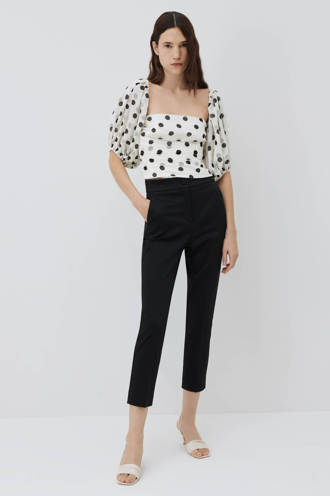 Marella OLIO Black and White Spot Top with Removable Sleeves - Olivia Grace Fashion