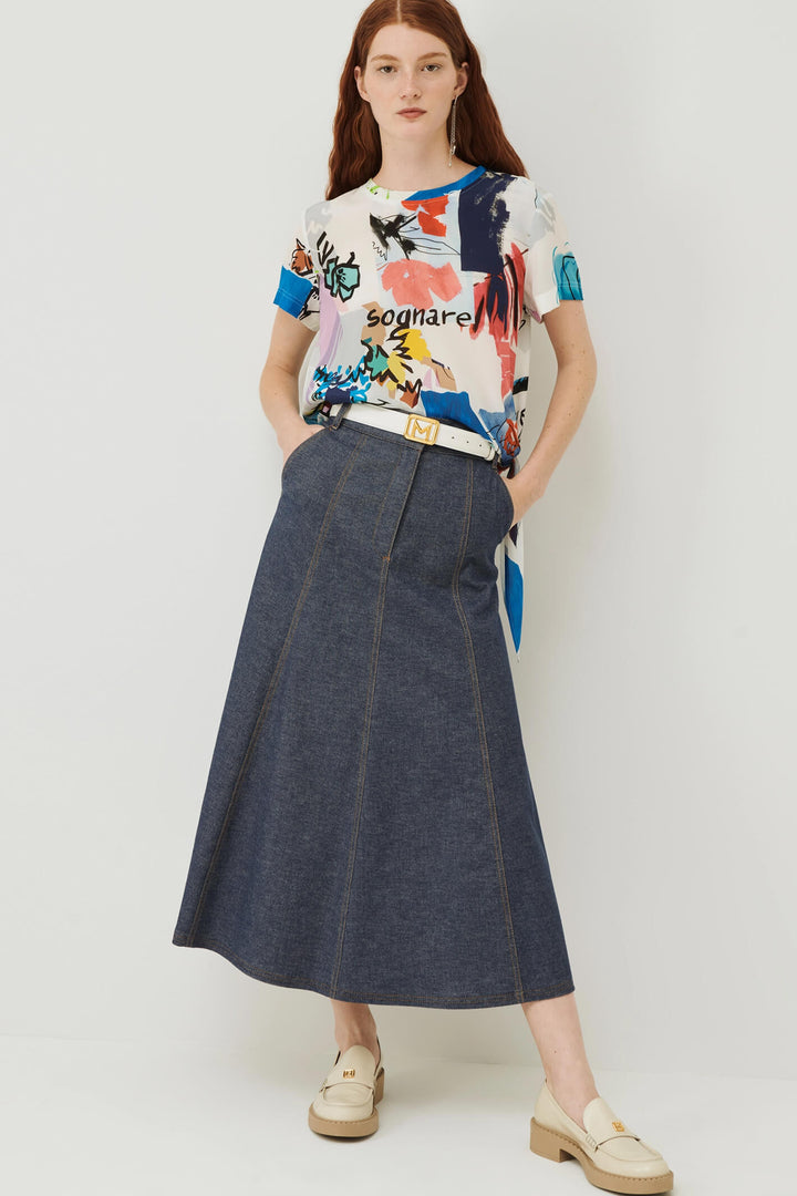 Marella Ragusa 2331110731200 Cornflower Blue Print Top - Olivia Grace Fashion