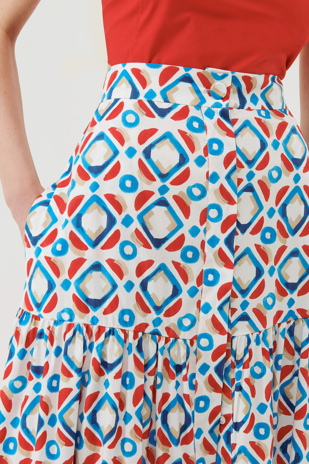 Marella Rodesia 2331010132200 Red Print Long Skirt - Olivia Grace Fashion
