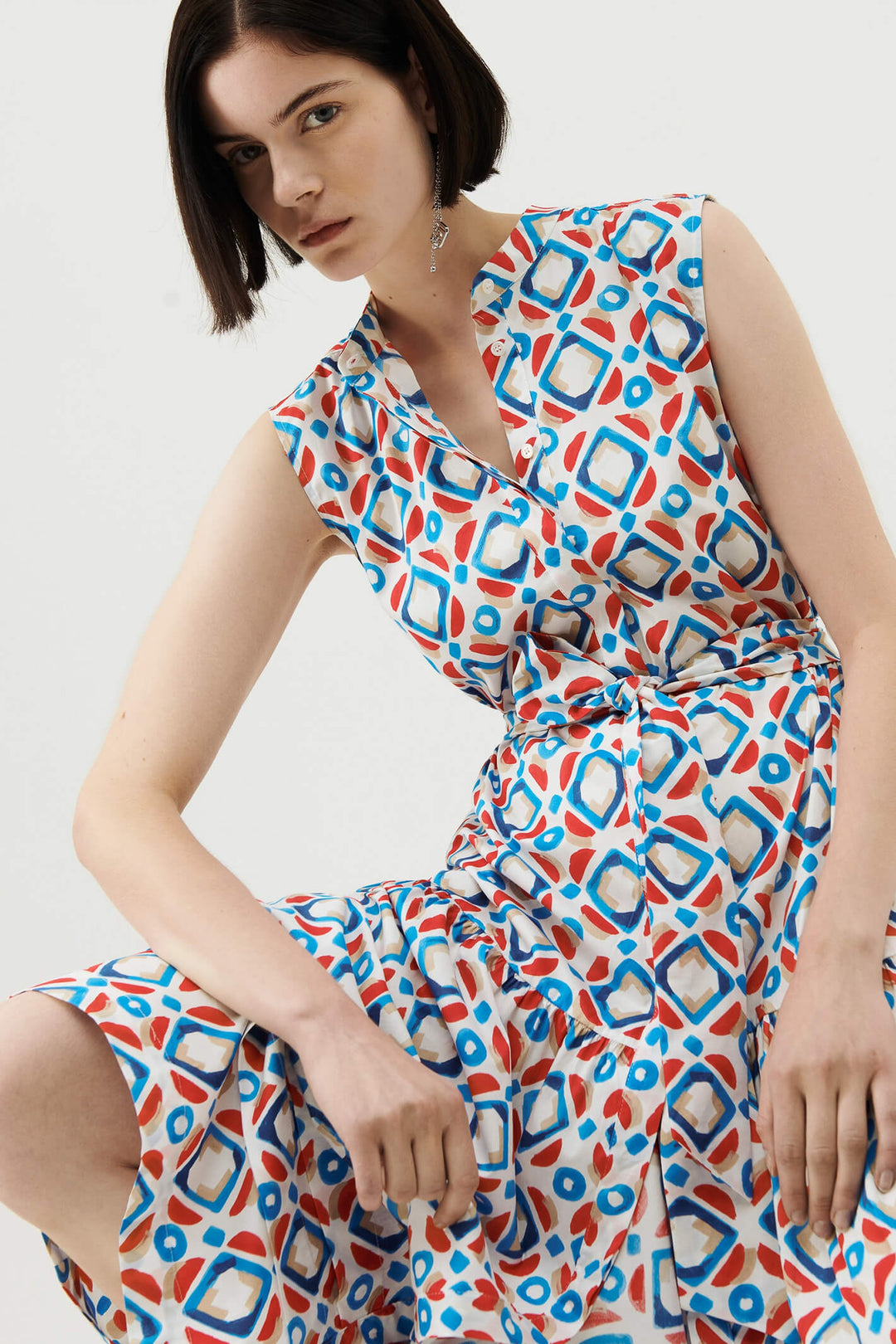 Marella Tequila 2332213832200 Red Print Sleeveless Dress - Olivia Grace Fashion