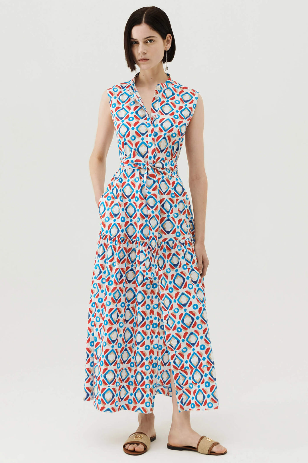 Marella Tequila 2332213832200 Red Print Sleeveless Dress - Olivia Grace Fashion
