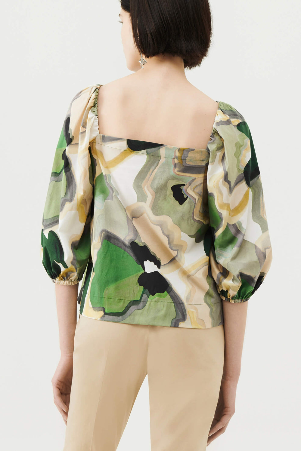 Marella Vaglio 2331110732200 Green Print Puff Sleeve Top - Olivia Grace Fashion