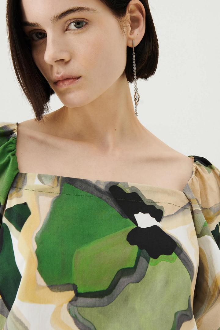Marella Vaglio 2331110732200 Green Print Puff Sleeve Top - Olivia Grace Fashion