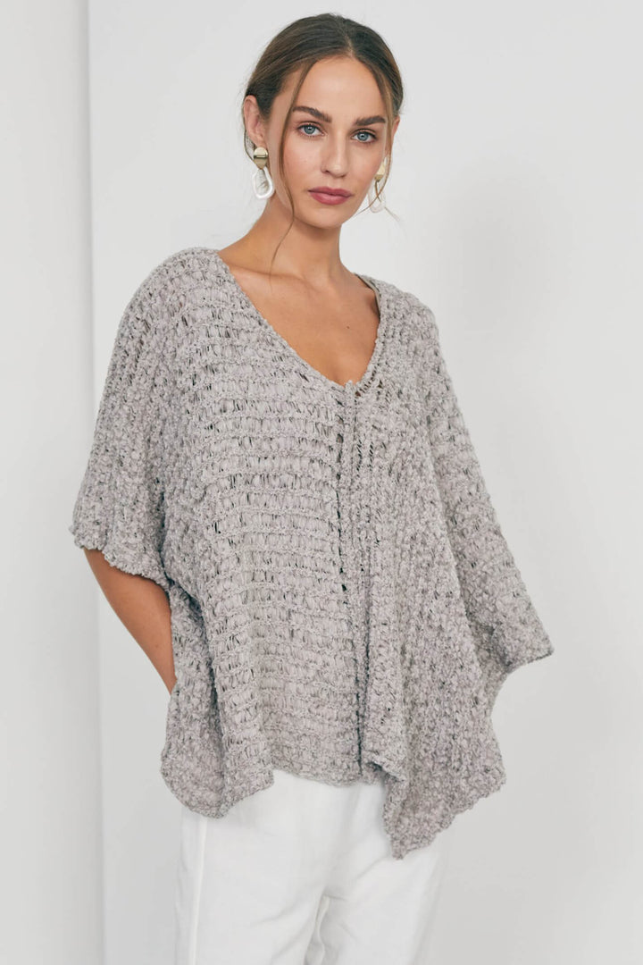Naya NAS23271 Stone V-Neck Square Knit Jumper - Olivia Grace Fashion