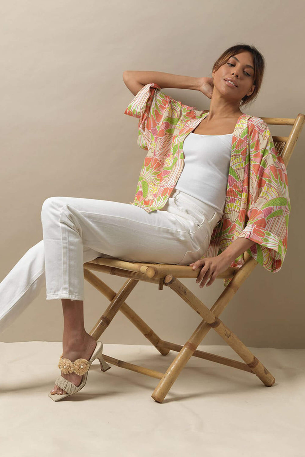 One Hundred Stars Deco Fans Short Kimono - Olivia Grace Fashion