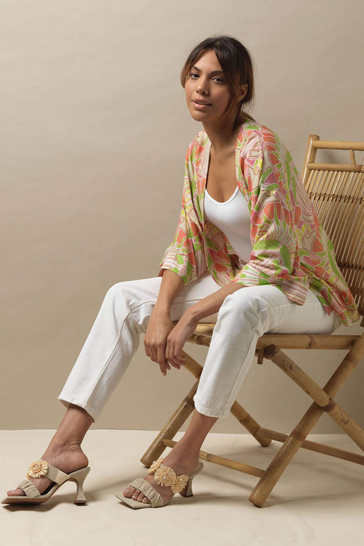 One Hundred Stars Deco Fans Short Kimono - Olivia Grace Fashion