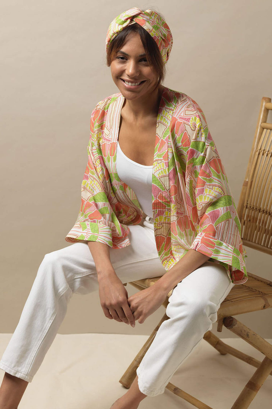 One Hundred Stars Deco Fans Short Kimono - Olivia Grace Fashion