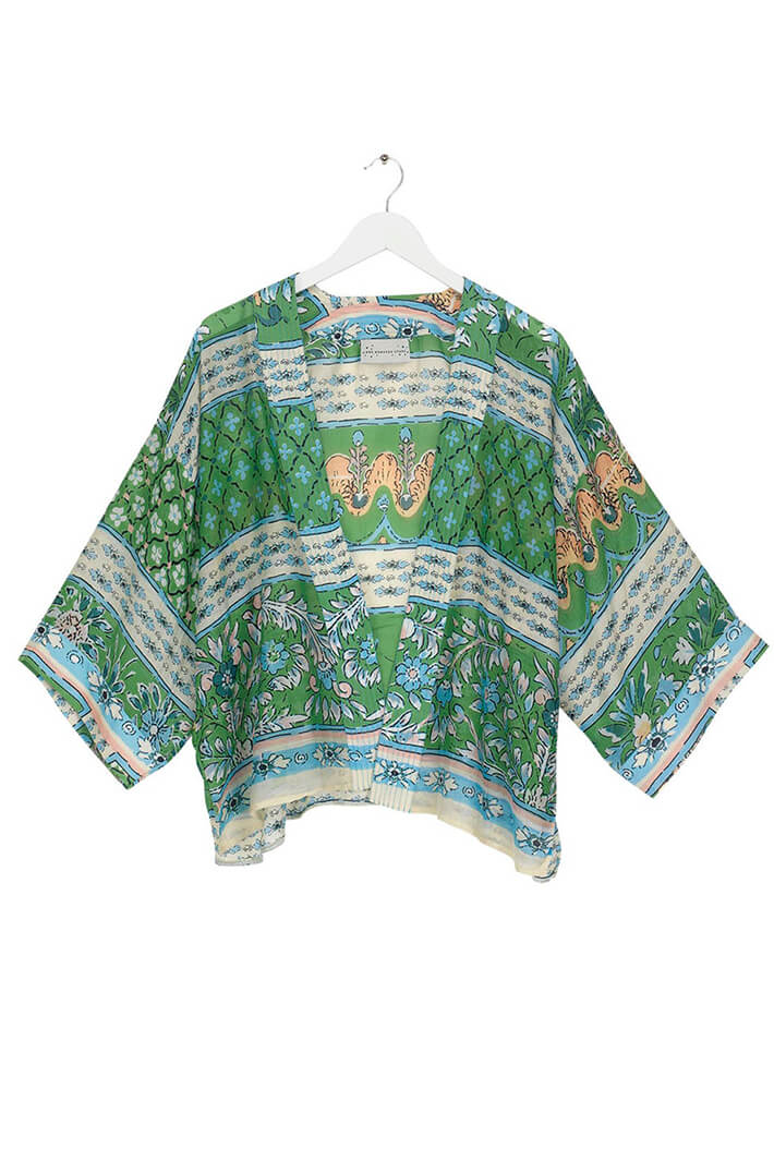 One Hundred Stars Kimono Folk Flowers Green - Olivia Grace Fashion - Olivia Grace Fashion