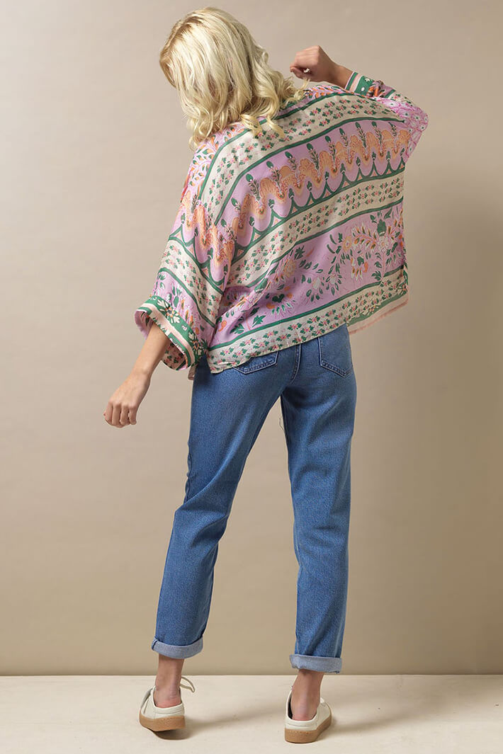 One Hundred Stars Kimono Folk Flowers Pink - Olivia Grace Fashion