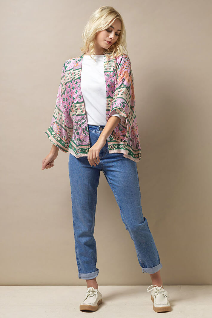 One Hundred Stars Kimono Folk Flowers Pink - Olivia Grace Fashion