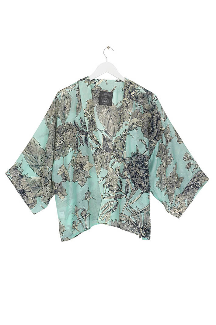 One Hundred Stars Kimono Kew Etched Floral Aqua - Olivia Grace Fashion