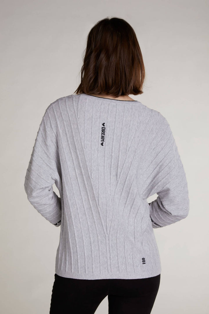 Oui Grey Cotton Jumper With Fun Word Pattern Back