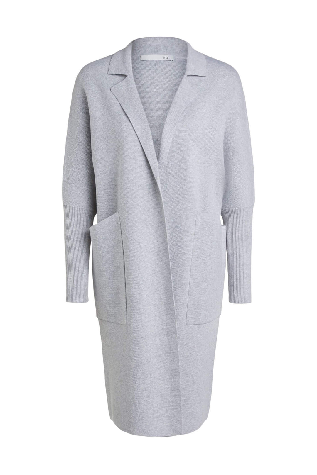 Oui Long Silver Grey Cardigan Front