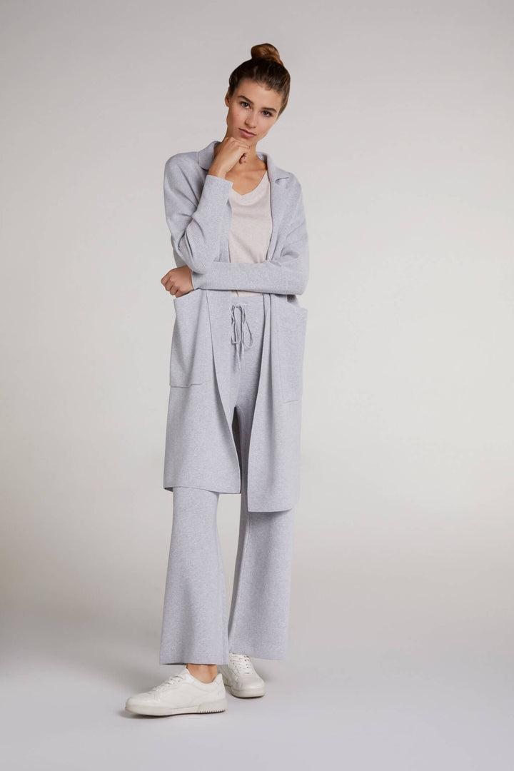 Oui Long Silver Grey Cardigan Front