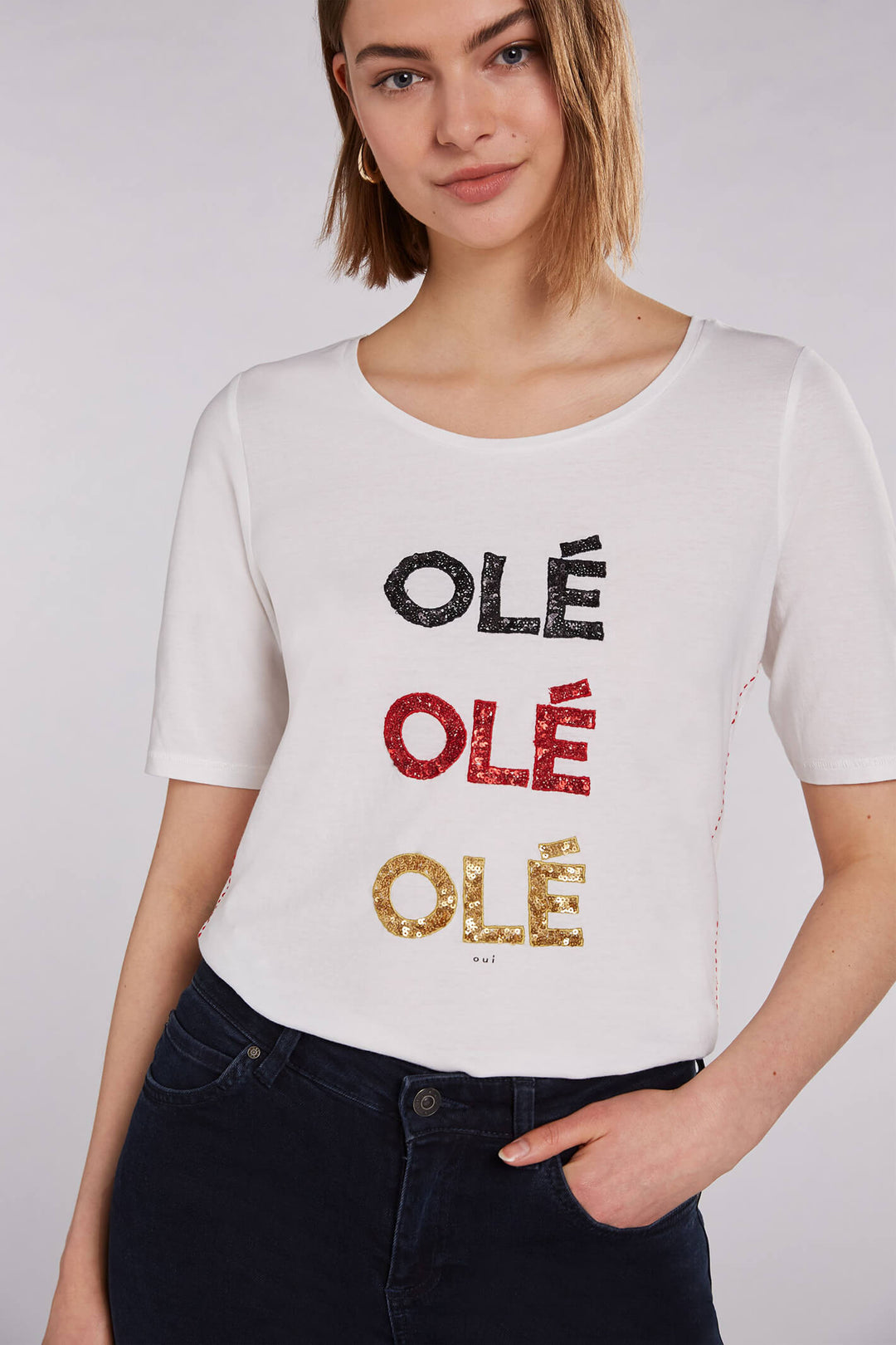 Oui 71498 Ole Ole Off-White T-Shirt - Olivia Grace Fashion