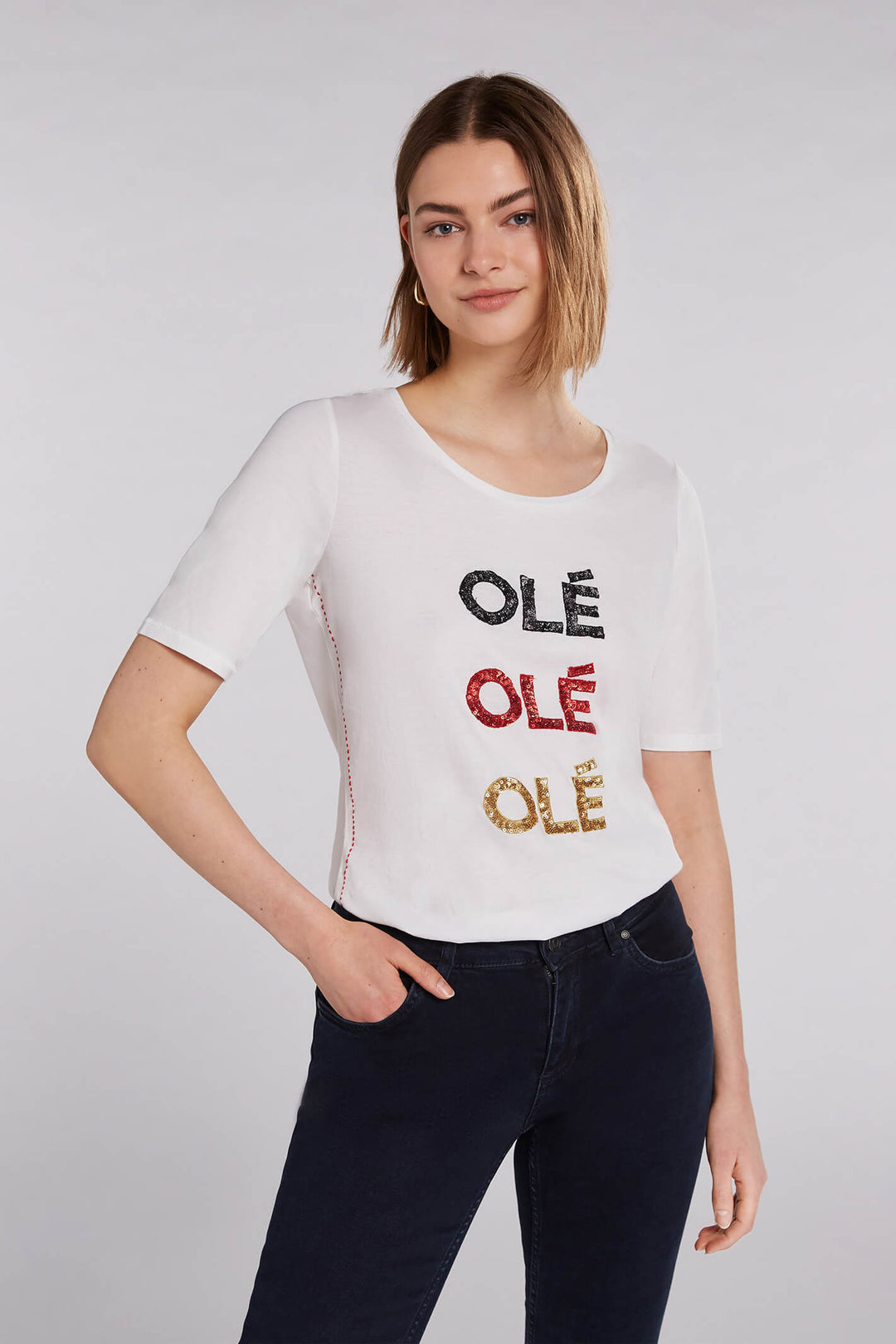 Oui 71498 Ole Ole Off-White T-Shirt - Olivia Grace Fashion
