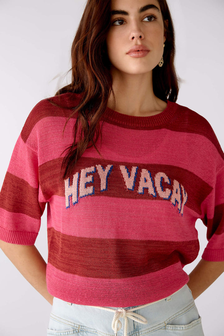 Oui 76159 Pink Striped Hey Vacay Jumper - Olivia Grace Fashion