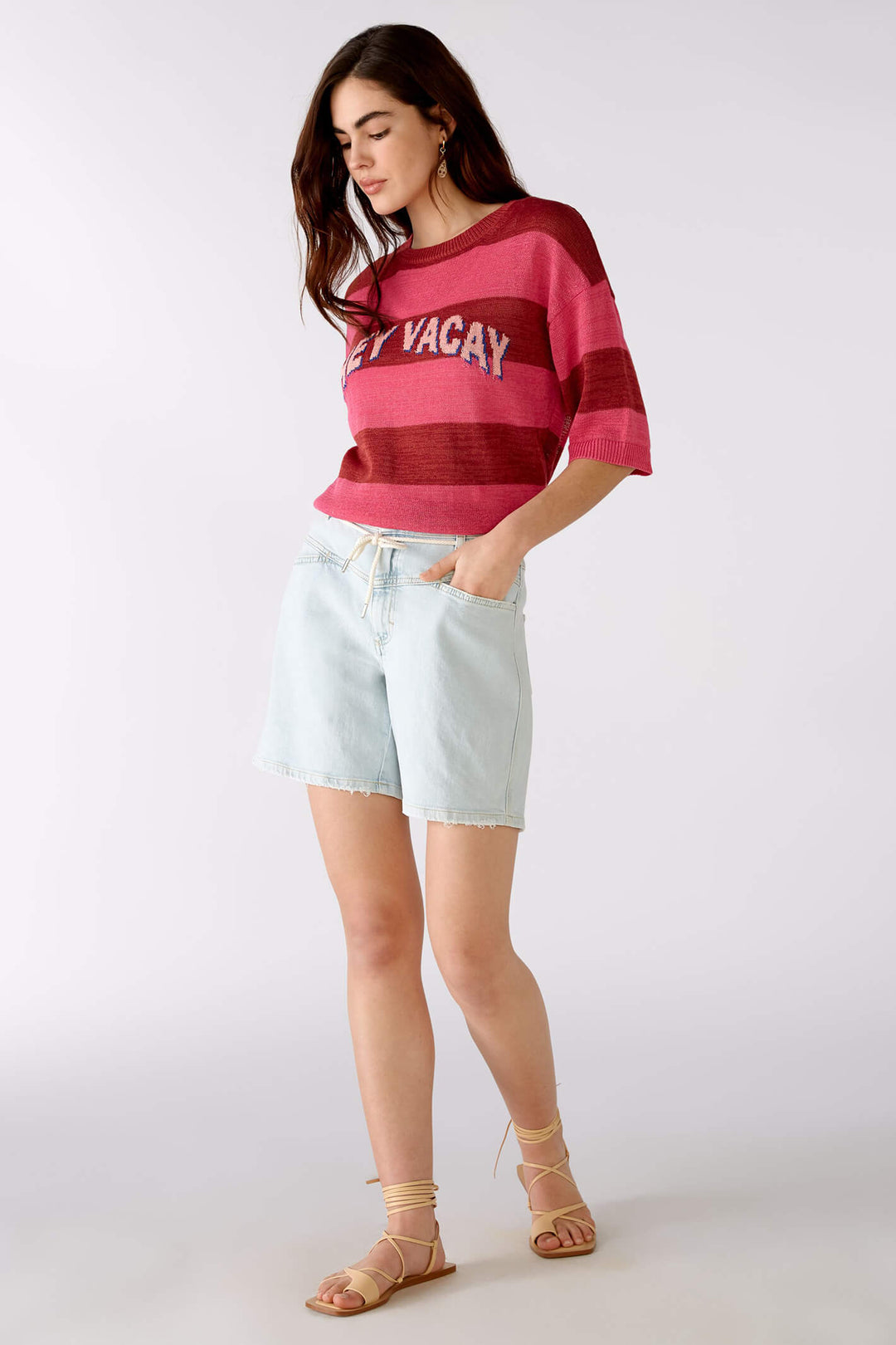 Oui 76159 Pink Striped Hey Vacay Jumper - Olivia Grace Fashion
