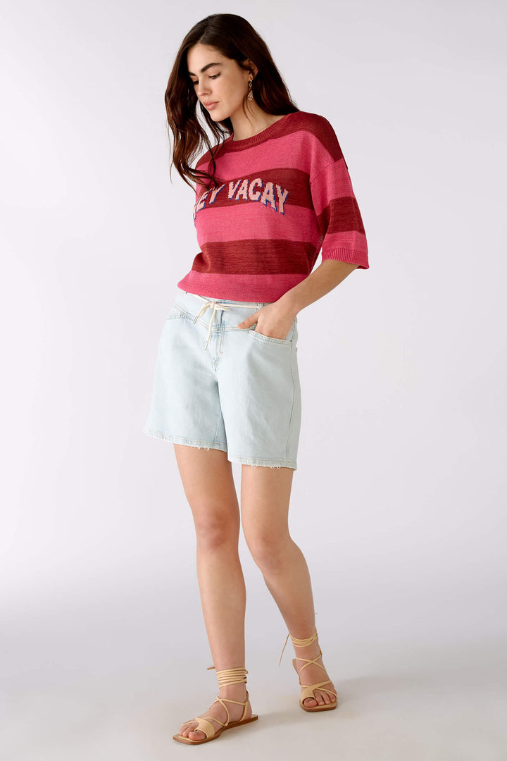 Oui 76159 Pink Striped Hey Vacay Jumper - Olivia Grace Fashion