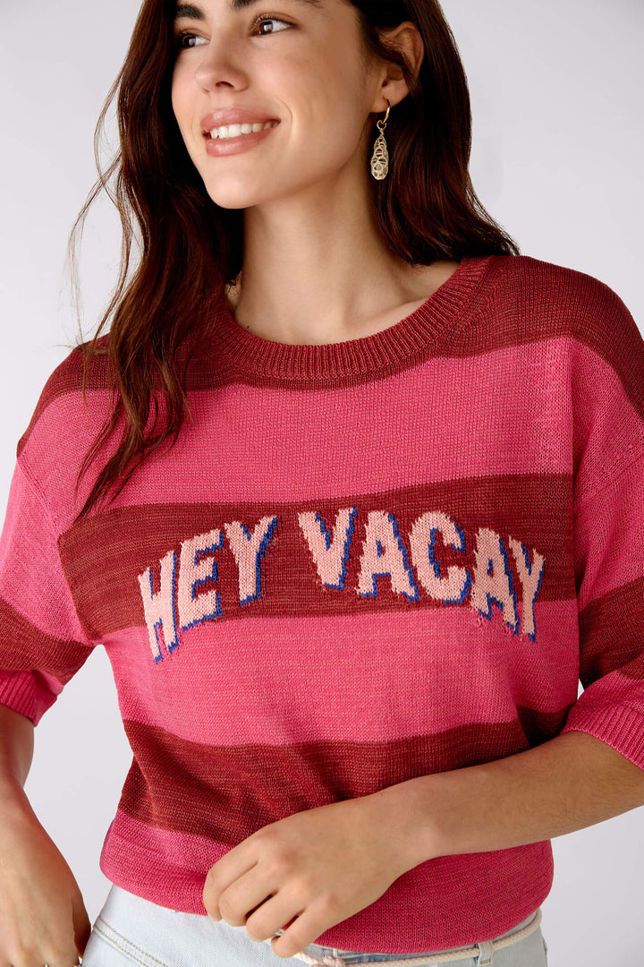 Oui 76159 Pink Striped Hey Vacay Jumper - Olivia Grace Fashion