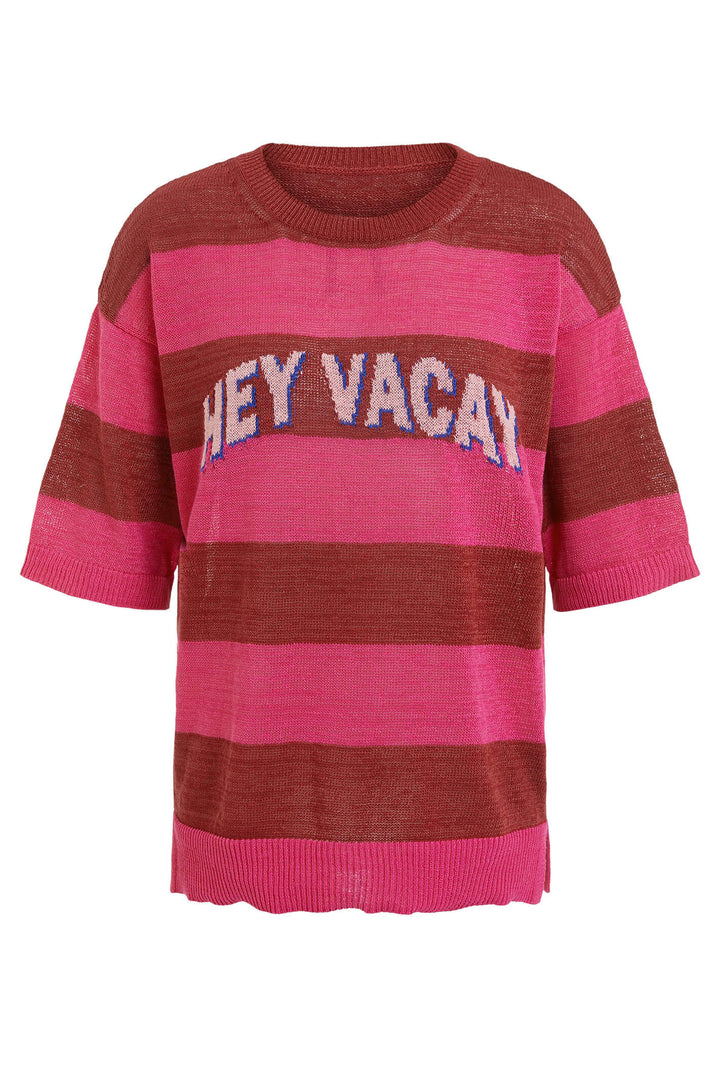 Oui 76159 Pink Striped Hey Vacay Jumper - Olivia Grace Fashion